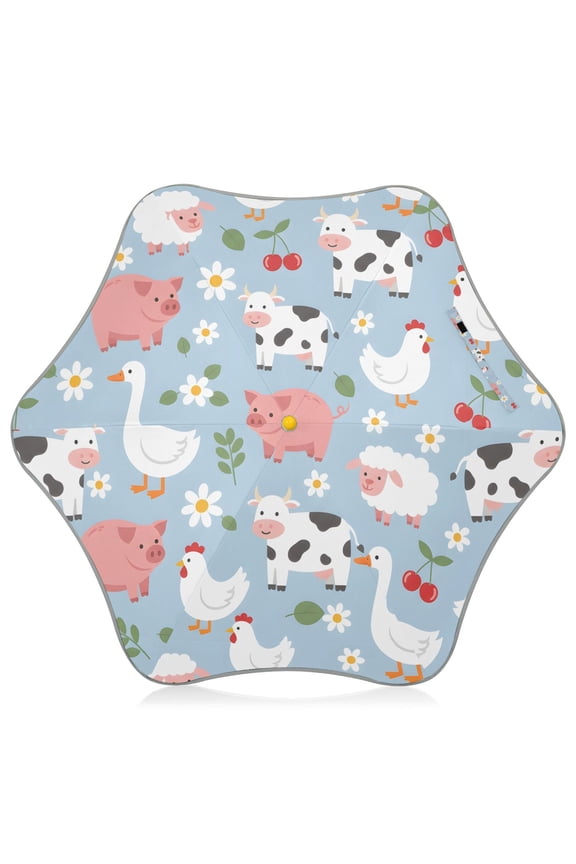 Funny Cute Farm Animals Kids Umbrella Rain Umbrella Clear Grip Handle Folding Umbrellas UV50+ 35in