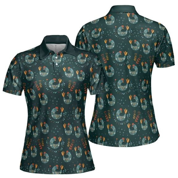 Funny Cute Floral Folk Bird Pattern Golf Women's Polo Shirt S-5XL