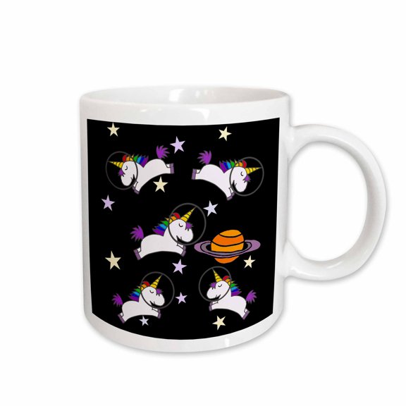 3drose, Funny Cute Flying Unicorn Astonauts and Saturn Space Cartoon, 15oz Mug