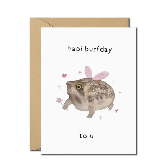 Funny Cute Frog Birthday Card  Hapi Burfday to U Meme-Inspired Animal Greeting Card  Quirky Humorous Birthday Card for Friends, Men, Women, Coworkers with Envelope Included