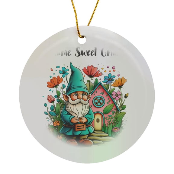 3drose, Funny Cute Garden Gnome Home Sweet Gnome Gardening Pun, Circle Porcelain Ornament