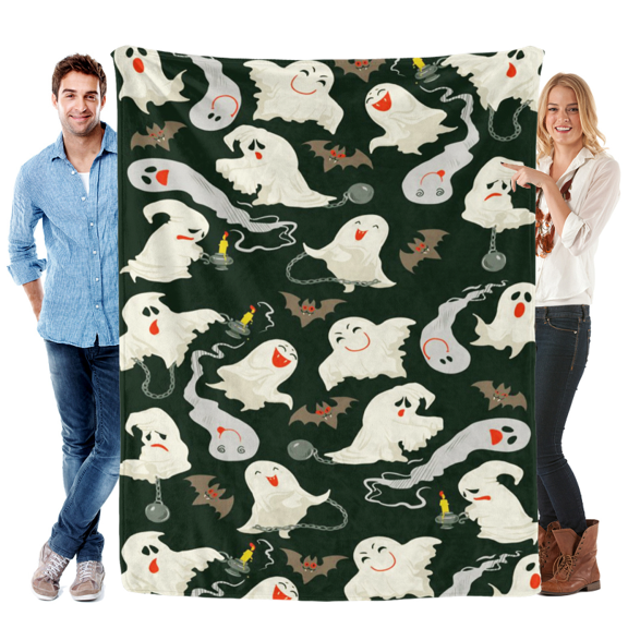 Funny Cute Ghost Throw Blanket Spooky Decor for Halloween Lightweight Fuzzy Cozy Black White Design Soft for Picnic Camping Travel Living Room Sofa Couch