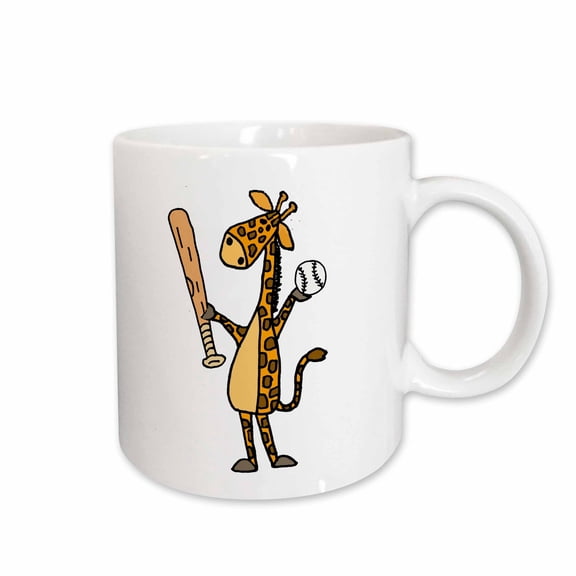 3drose, Funny Cute Giraffe Playing Baseball or Softball Cartoon, 11oz Mug