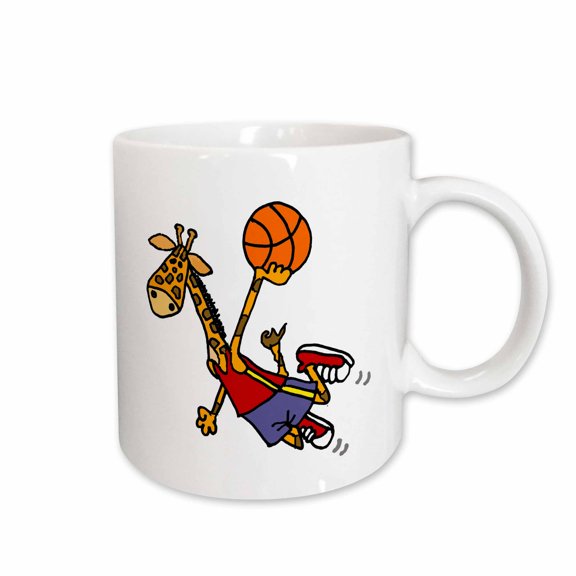 3drose, Funny Cute Giraffe Playing Basketball Slam Dunk Sports Cartoon, 15oz Mug