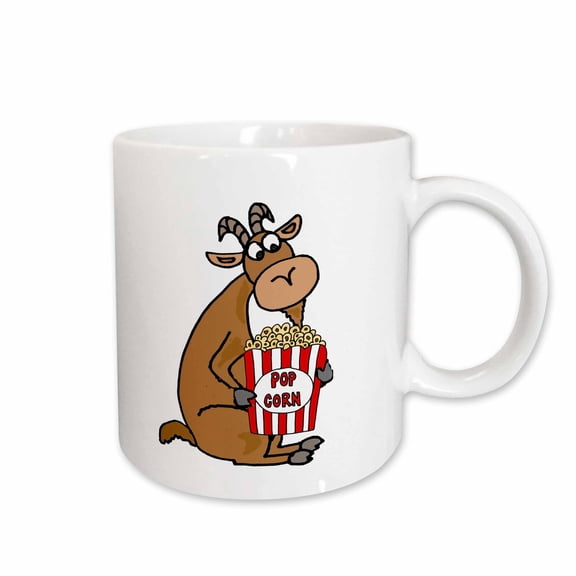 3drose, Funny Cute Goat Eating Popcorn Cartoon, 11oz Mug