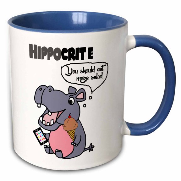 3drose, Funny Cute Grey Hippo Jungle Animal Hipoctite Pun Cartoon, 15oz Two-tone Blue Mug