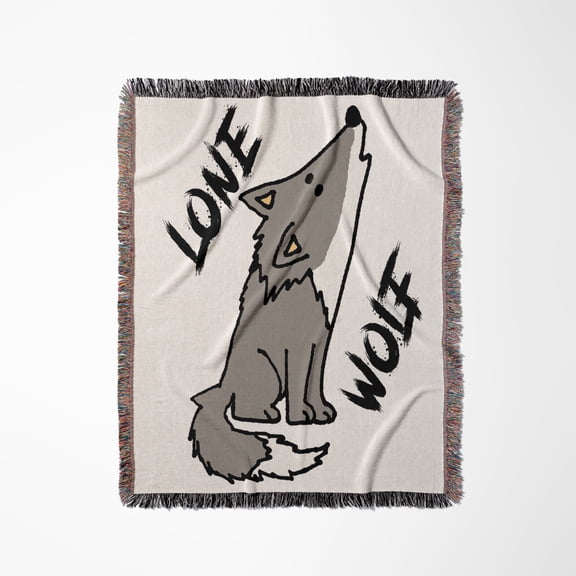 Funny Cute Howling Grey Wolf Lone Wolf Cartoon, Woven Blanket