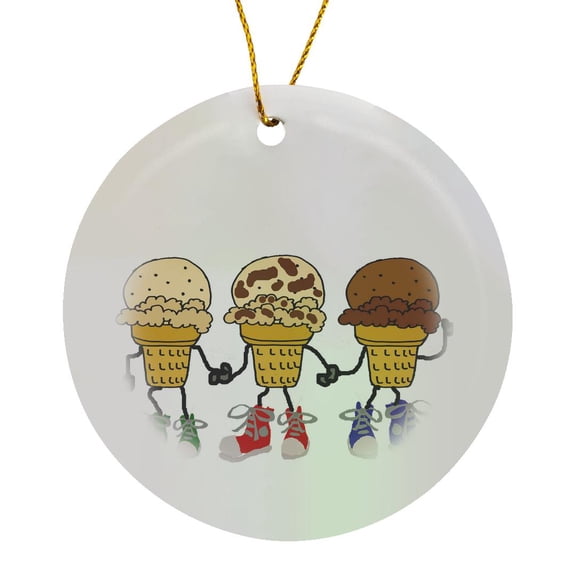 3drose, Funny Cute Ice Cream Cones Cartoon Characters, Circle Porcelain Ornament