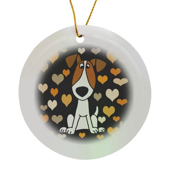3drose, Funny Cute Jack Russell Terrier and Heart Love Pattern Abstract, Circle Porcelain Ornament