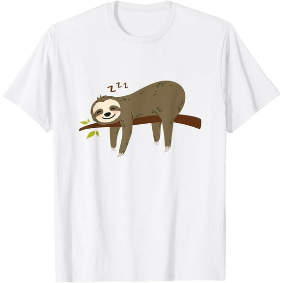 Funny Cute Lazy Animal Sleeping Sloth Unisex T-Shirt for Men Women Kids Toddler,White Color,Size 4T