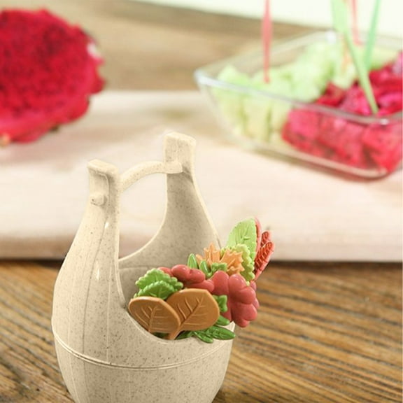 Funny Cute Leaf-shape Cocktail Forks, Mini Charcuterie Forks, Triticum Aestivum Straw Dessert Fork, Mini Wooden Barrel Fruit Fork Set, Fruit Fork Barbecue Fork for Home Office