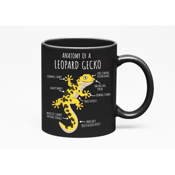 Funny & Cute Leopard Gecko Lizard Cup, Reptile Lover, Black 11oz Ceramic Mug