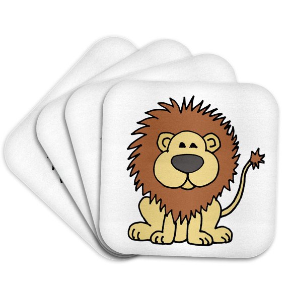 3drose, Funny Cute Lion Jungle Cat Cartoon, Set of 4 Coasters - Soft