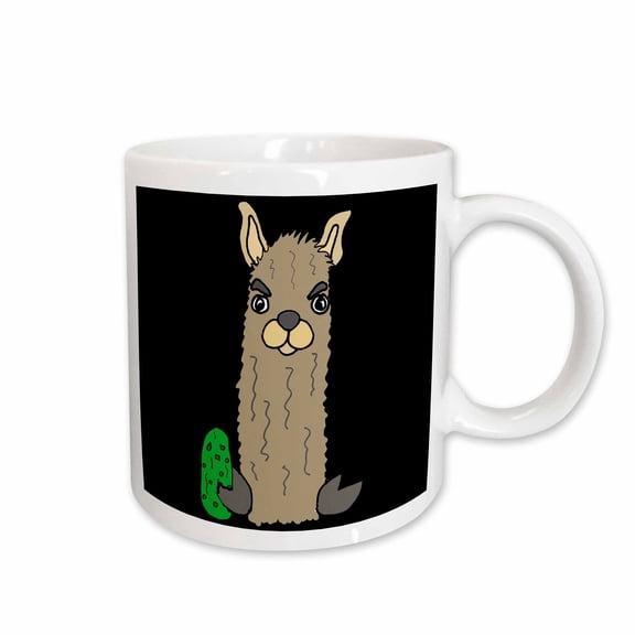 3drose, Funny Cute Llama Eating Pickle Cartoon, 11oz Mug