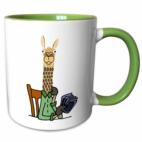 3drose, Funny Cute Llama Playing Cards Cartoon, 11oz Two-tone Green Mug