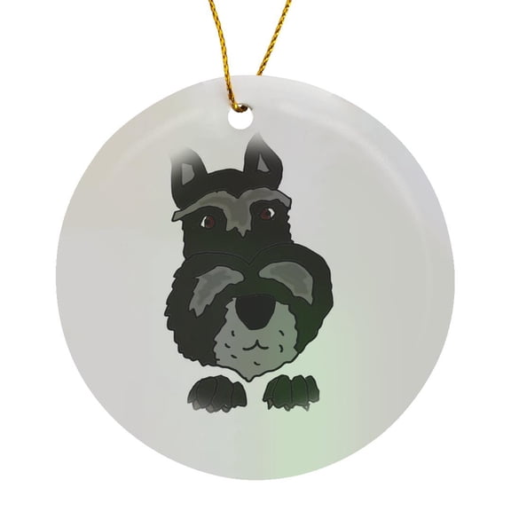 3drose, Funny Cute Miniature Schnauzer Puppy Dog Cartoon, Circle Porcelain Ornament