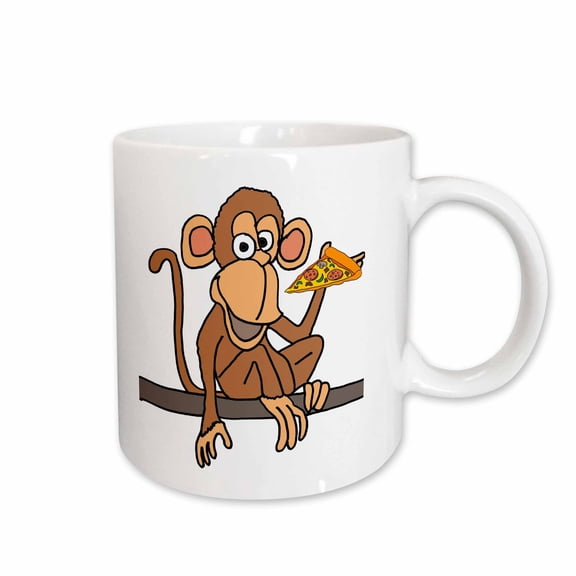 3drose, Funny Cute Monkey Eating Slice of Pizza Cartoon, 11oz Mug