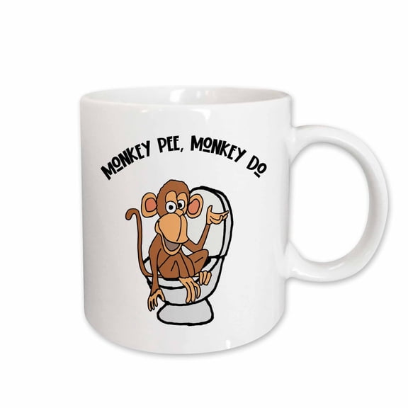 3drose, Funny Cute Monkey on Toilet Monkey Pee Monkey Do Pun, 11oz Mug