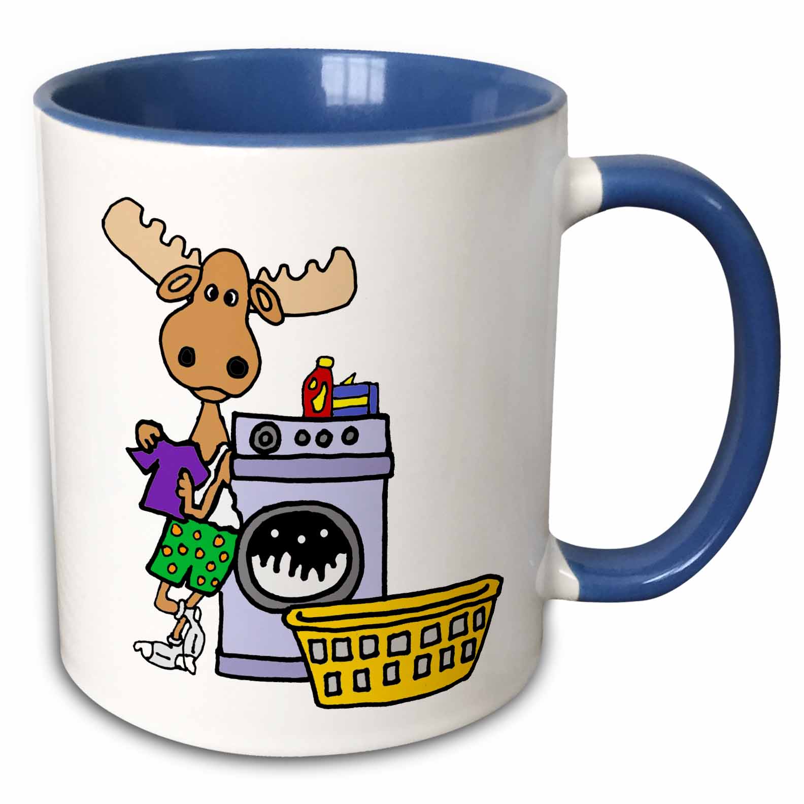 3drose, Funny Cute Moose Doing Laundry and Washing Clothes, 15oz Two ...
