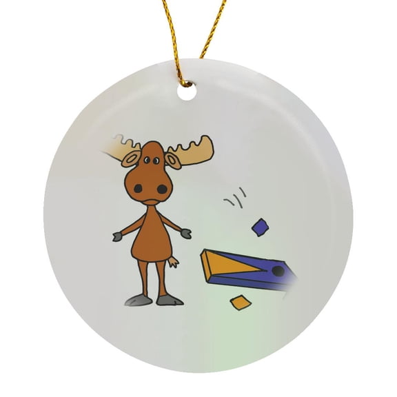 3drose, Funny Cute Moose Playing Cornhole Game Sports Cartoon, Circle Porcelain Ornament