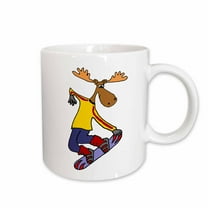 3drose, Funny Cute Moose Snowboarding Cartoon, 11oz Mug