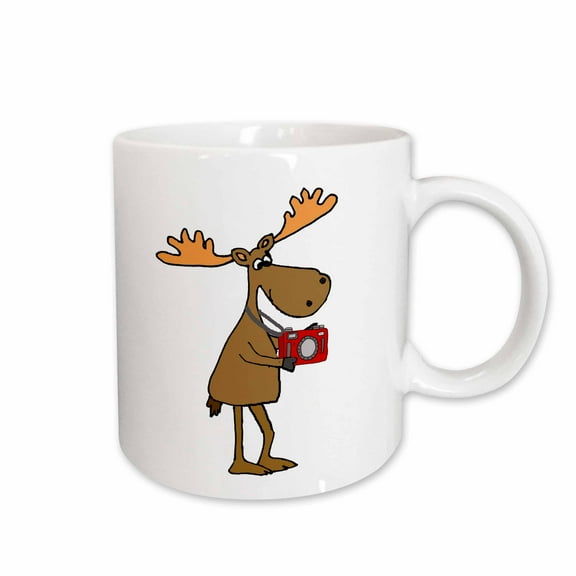 3drose, Funny Cute Moose Taking Photos with Camera Cartoon, 11oz Mug