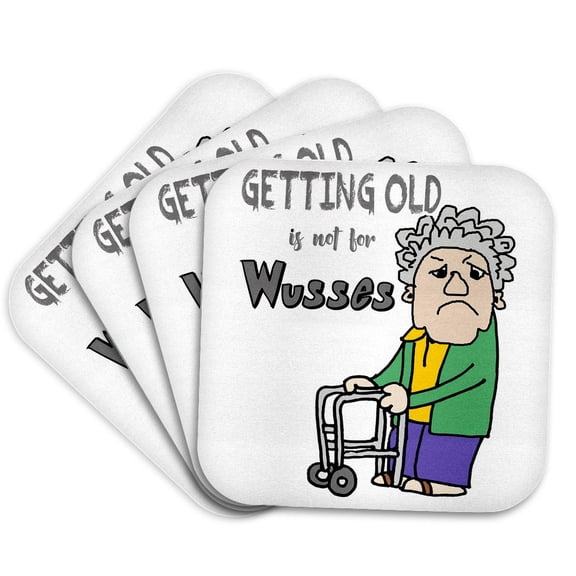 3drose, Funny Cute Old Lady with Walker Getting Old Is Not for Wusses, Set of 4 Coasters - Soft
