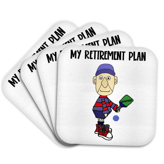 3drose, Funny Cute Old Man Playing Pickleball Retirement Plan Sports Cartoon, Set of 4 Coasters - Soft