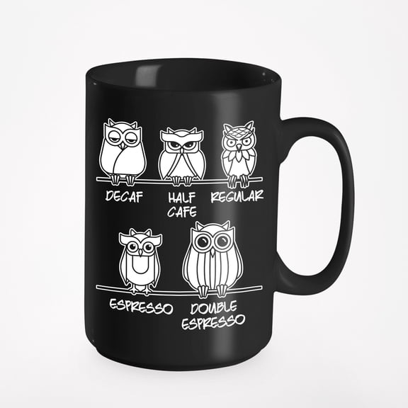 Funny Cute Owl Print, Lovers of Owls, Black 15oz Ceramic Mug