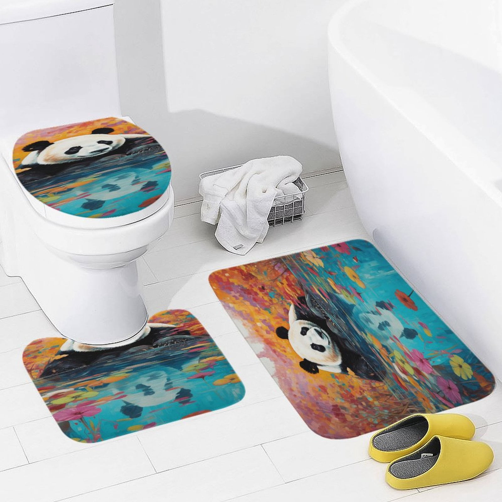 Funny Cute Panda Bathroom Mats Set 3-piece Bath Mats , Floor Rug ...