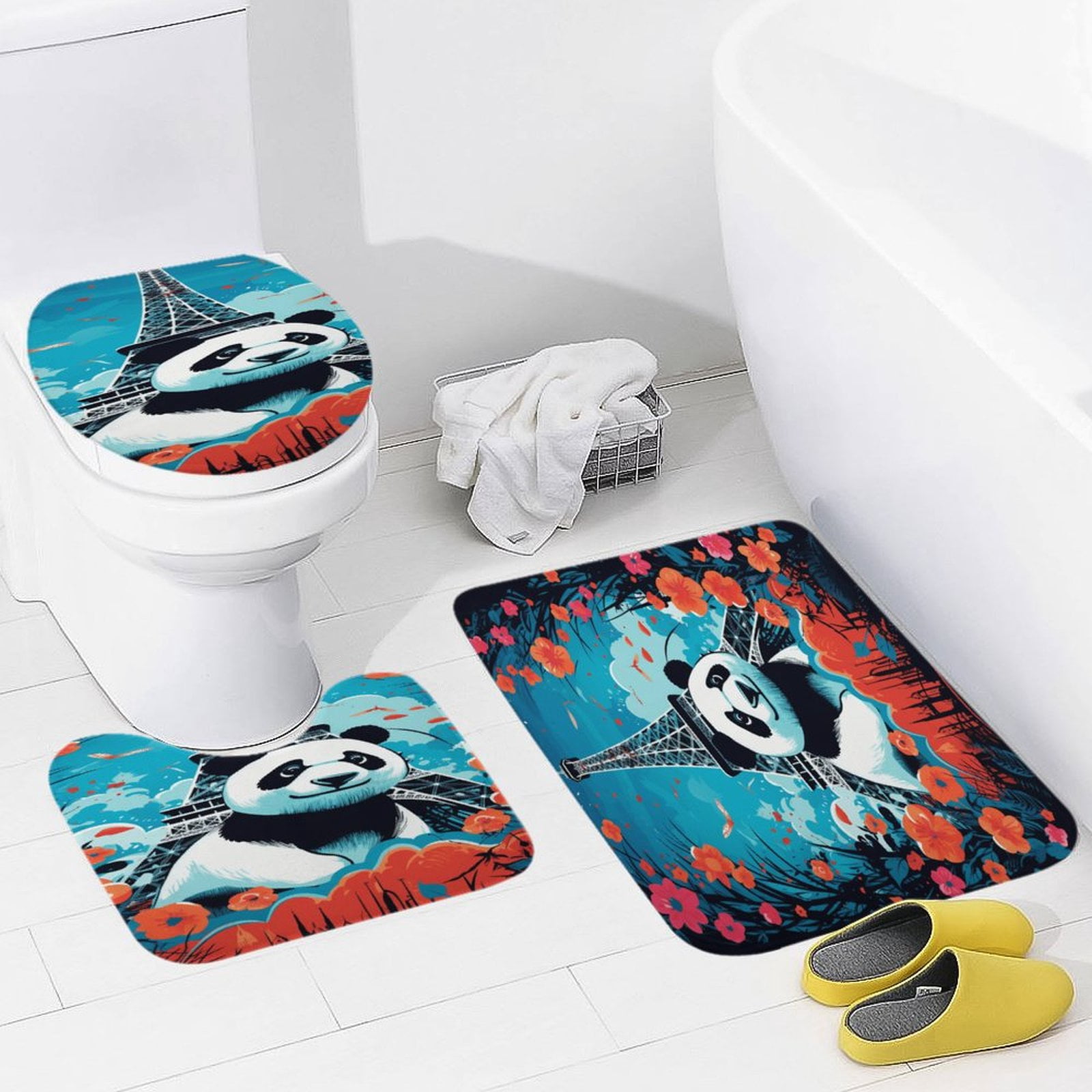 Funny Cute Panda Bathroom Mats Set of 3 Pieces，Non Slip Non Slip Mats ...