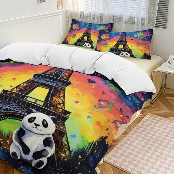 Funny Cute Panda Duvet Cover Set Pattern Soft Bedding Set Comforter Cover Set(1 Duvet Cover + 2 Pillowcases)