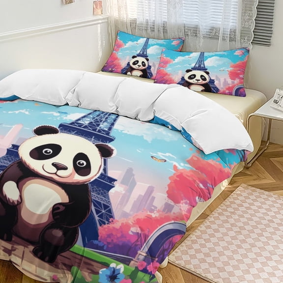 Funny Cute Panda Duvet Cover Set Pattern Soft Bedding Set Comforter Cover Set(1 Duvet Cover + 2 Pillowcases)
