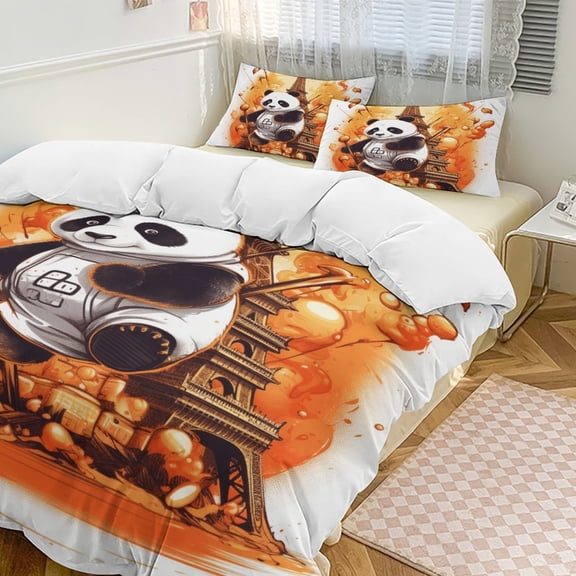 Funny Cute Panda Duvet Cover Set Pattern Soft Bedding Set Comforter Cover Set(1 Duvet Cover + 2 Pillowcases)