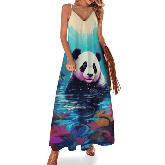 Funny Cute Panda Sleeveless Dress for Women Clothing Female Women's Summer Skirt