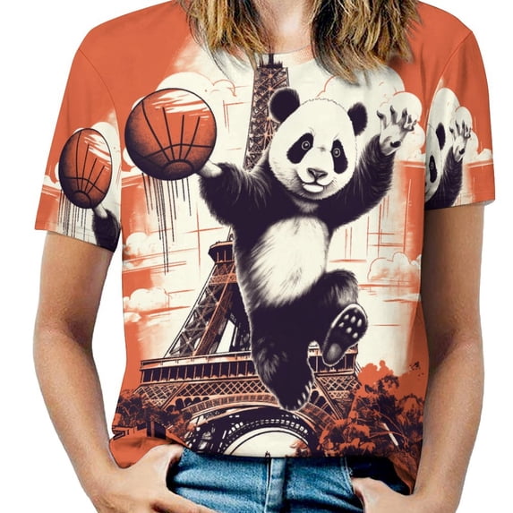 Funny Cute Panda Women's Short Sleeve T-Shirt Crew Neck Casual Summer Trendy Loose Fit Tops