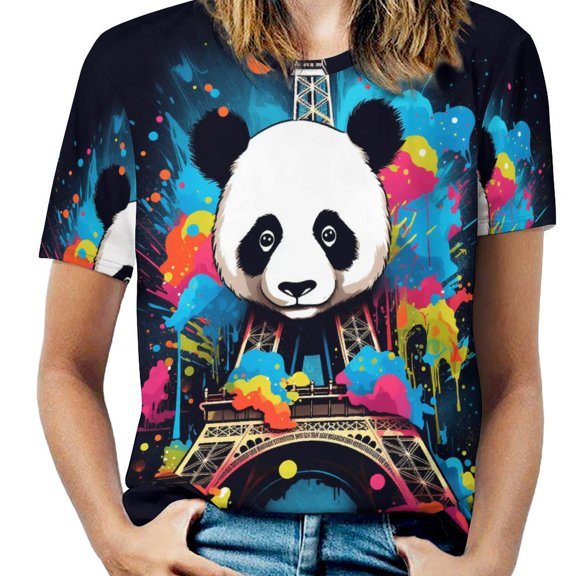 Funny Cute Panda Women's Short Sleeve Tops Casual Blouses T Shirt