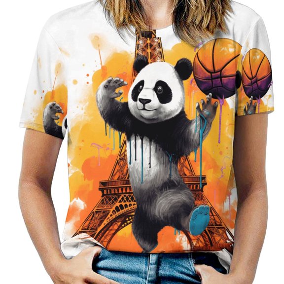 Funny Cute Panda Women's Short Sleeve Tops Casual Blouses T Shirt