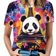 thumbnail image 1 of Funny Cute Panda Womens Tops Women's Fashion Casual Short Sleeve Flower Print Round Neck Pullover Top Blouse, 1 of 6