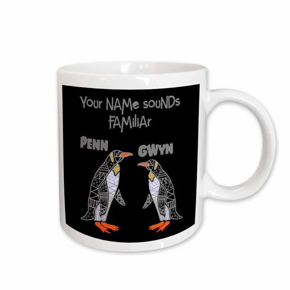3drose, Funny Cute Penguins Penn and Gwyn Name Pun Cartoon, 11oz Mug