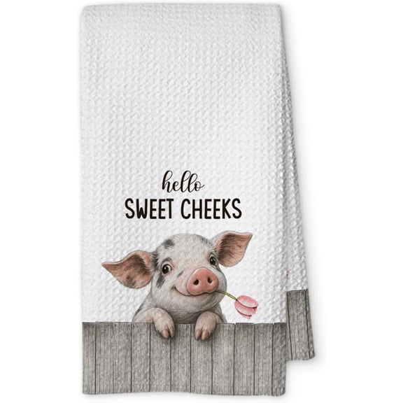 Funny Cute Pig Hand Towels for Bathroom, 2PCS Hello Sweet Cheeks Pig Gifts,Animal Decorative Kitchen Towels Set of 2 for Farmhouse Decor,Gifts for Women, Pet Owners Housewarming