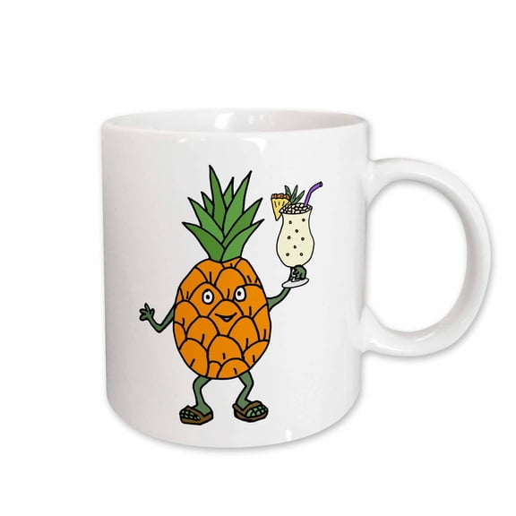 3drose, Funny Cute Pineapple Man Drinking Pina Colada Cartoon, 11oz Mug