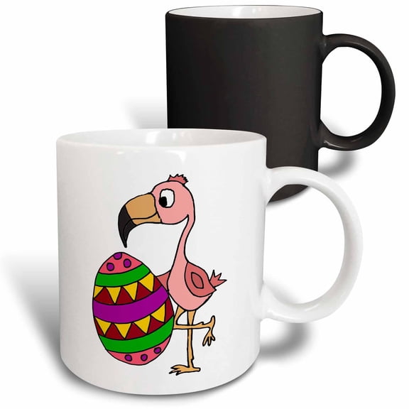 3drose, Funny Cute Pink Flamingo Bird with Easter Egg Cartoon, 11oz Magic Transforming Mug