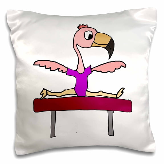 3dRose, Funny Cute Pink Flamingo on Balance Beam Cartoon, 16x16 inch Pillow Case