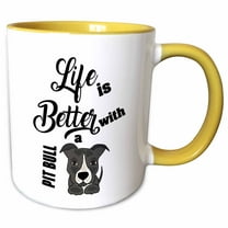 3drose, Funny Cute Pit Bull Puppy Dog Life Is Better with a Pitbull, 15oz Two-tone Yellow Mug