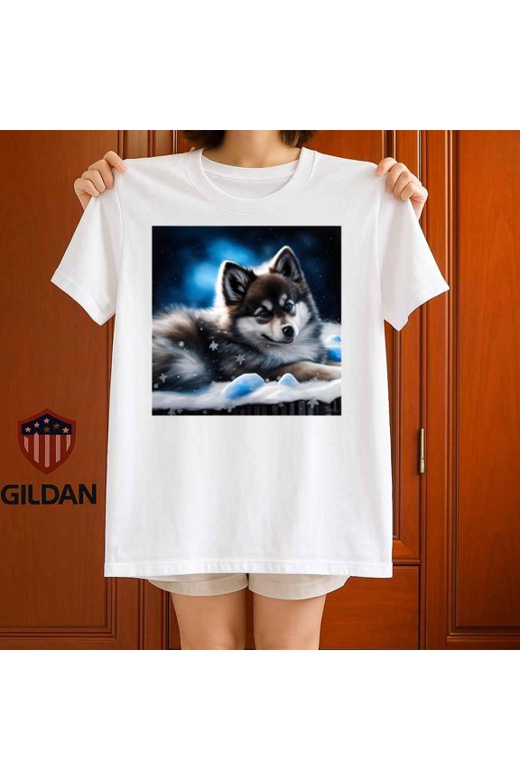 Funny Cute Pomsky Dog Pet Lover Animal Artwork Print Unisex T-Shirt up to 5XL