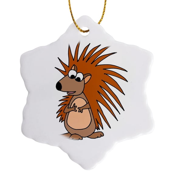 3drose, Funny Cute Porcupine Cartoon, 3 inch Snowflake Porcelain Ornament