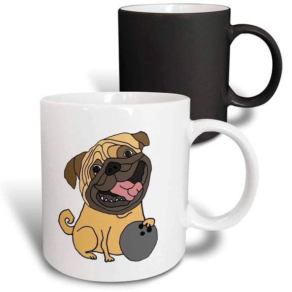 3drose, Funny Cute Pug Puppy Dog Bowling Cartoon, 11oz Magic Transforming Mug
