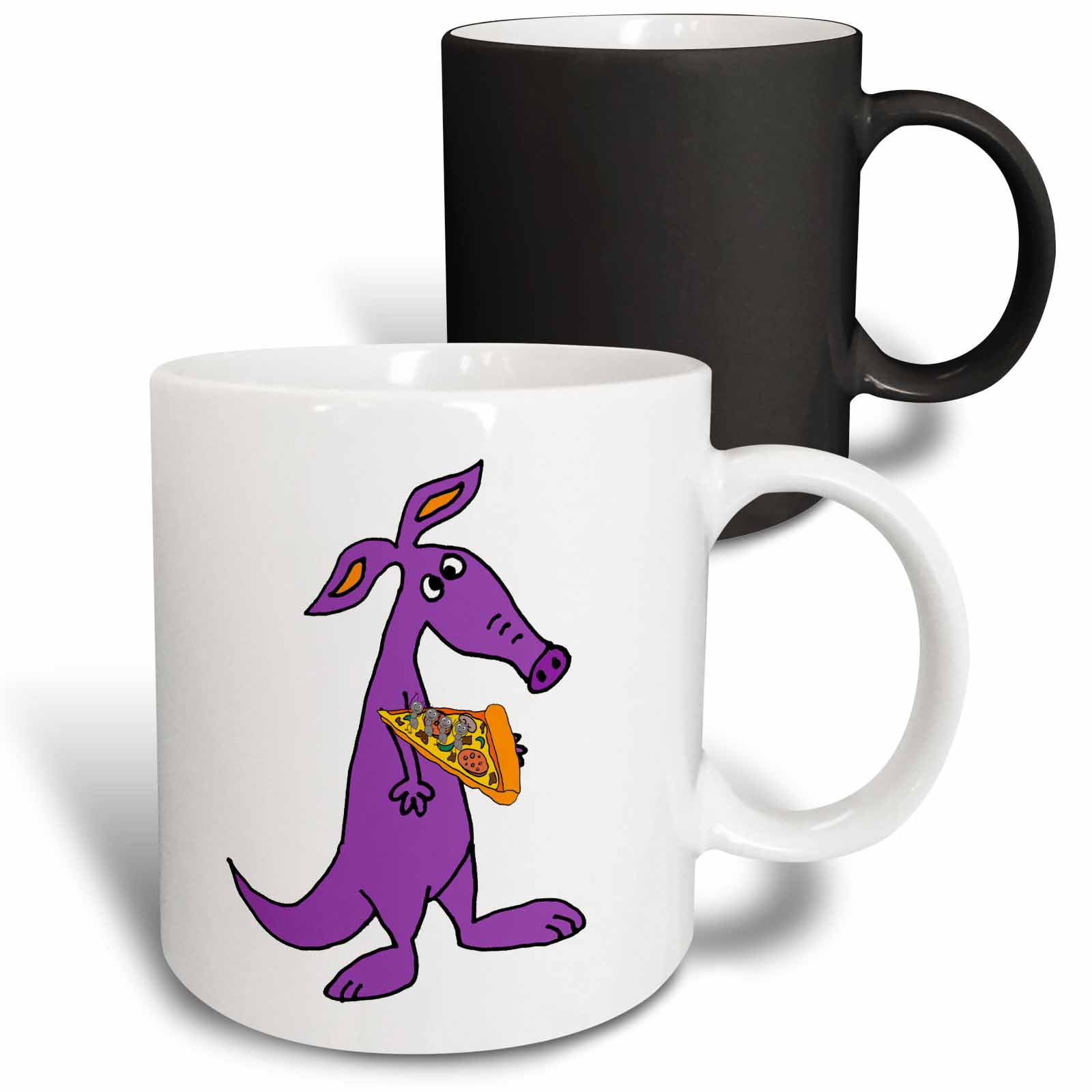 3drose, Funny Cute Purple Aardvark Anteater Eating Pizza Food Cartoon, 11oz  Magic Transforming Mug