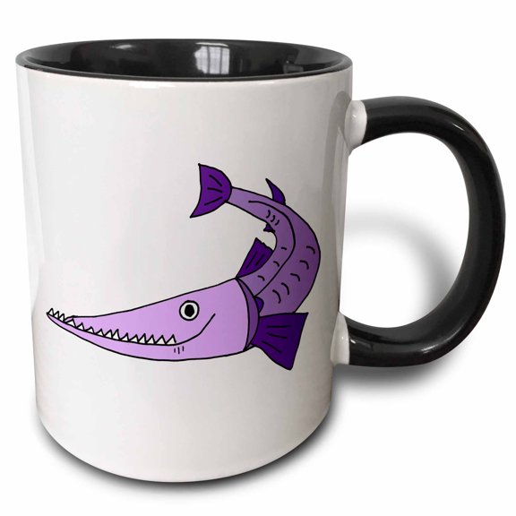 3drose, Funny Cute Purple Barracuda Fish Cartoon, 11oz Two-tone Black Mug